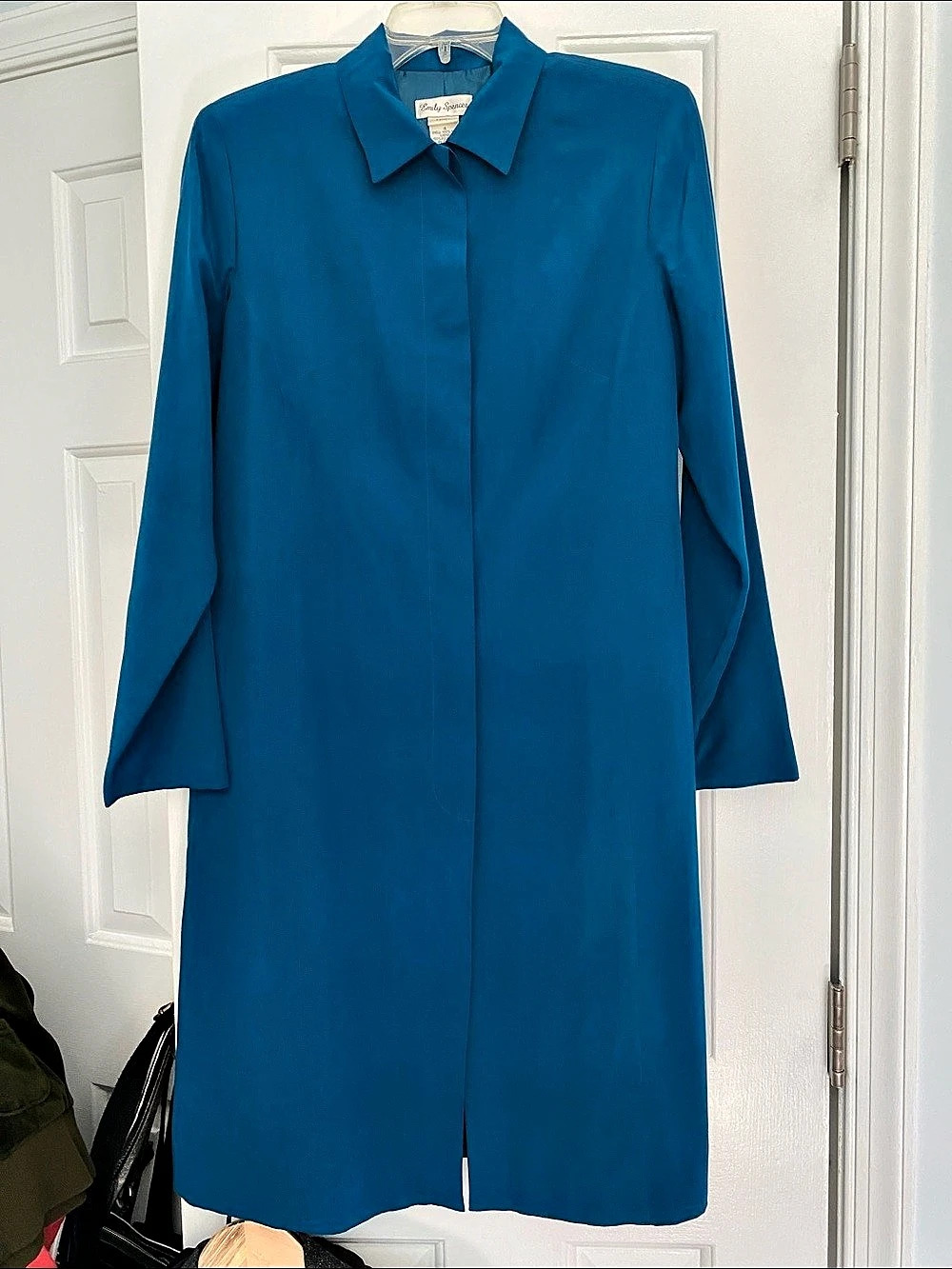 Emily Spencer Blue Silk-Blend Midi coat Size 4 Like New